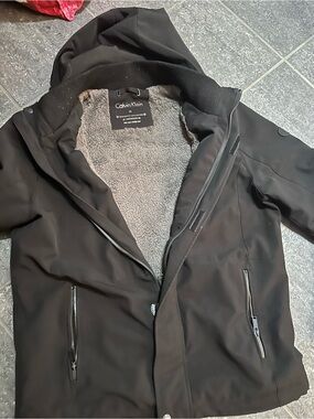 Calvin Klein Black Hooded Performance Jacket with Gray Sherpa Lining